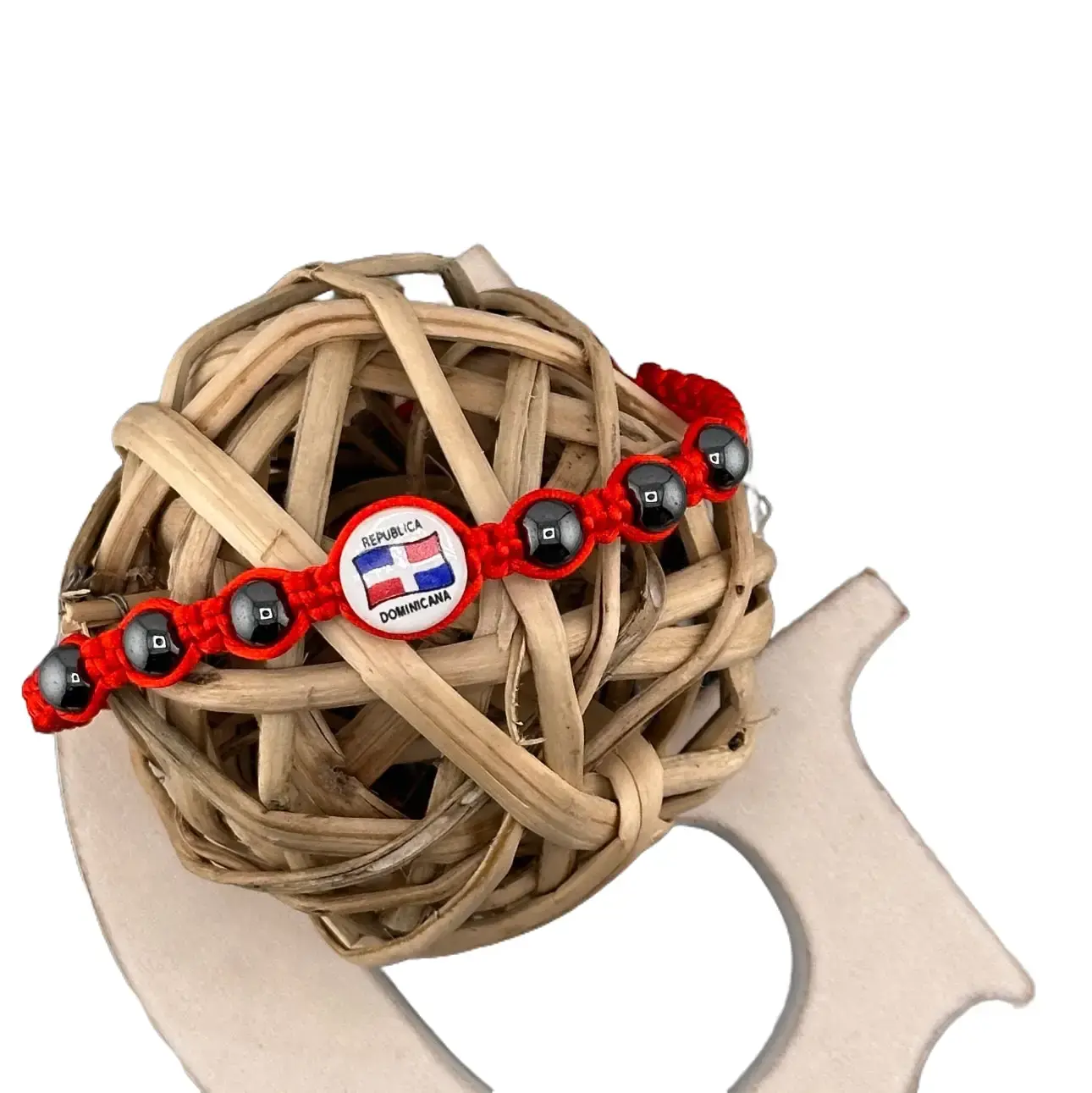 Dominican Republic Flag Bracelet Various Colors Adjustable Gemstone Hematite Durable All Occasions Blue Cord Beads
