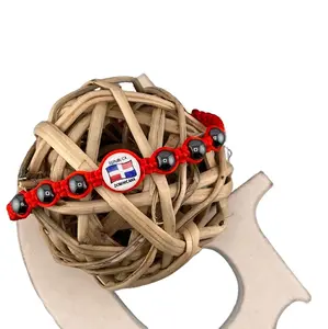 Dominican Republic Flag Bracelet Various Colors Adjustable Gemstone Hematite Durable All Occasions Blue Cord Beads