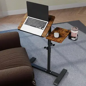 YUHFERA Rolling Table for Laptop Stand, Height and Angle Adjustable Over Bed Table with Wheels, Tilt-Top Laptop Desk for Couch with Cup Holder, Bed Table Tray for Eating