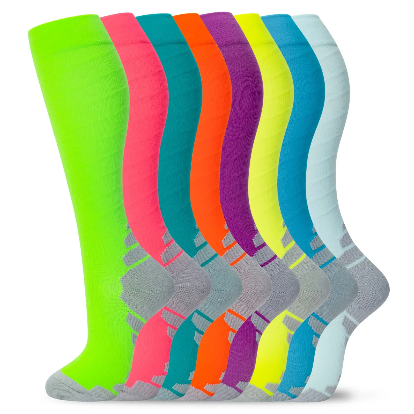 8 Pairs Breathable Anti-Slip Compression Socks, Knee High Anti-Fatigue Circulation Socks for Nurses, Travel, Flight, Office Workers, Daily Wear