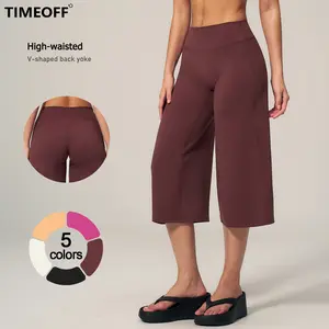 TIMEOFF Women's High Waist V‑Shaped Back Cropped Wide Leg Capris - Butt‑Lifting Sculpt Design, 4‑Way Stretchy Breathable Fabric, 5 Colors Available | Tummy Control, Non‑Restrictive Fit, Wrinkle‑Resistant | Ideal for Yoga, Casual Wear & Daily Loungewear