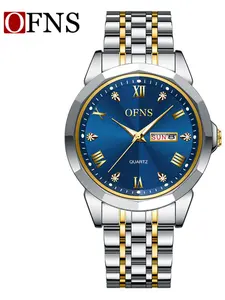 OFNS Men's Alloy Watch, Waterproof Business Style, Elegant Quartz Analog Watch, Dial, Rhinestone Design, All Seasons