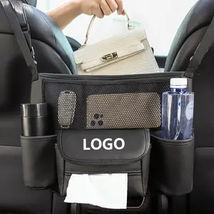 Car Seat Middle Hanging Leather Storage Bag, Multi-Functional Handbag Holder, Cup Holder, Paper Towel Organizer, Universal Car Interior Accessory