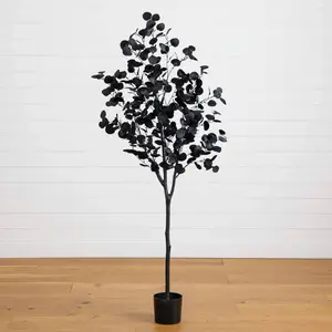 6' Artificial Halloween Black Eucalyptus Tree