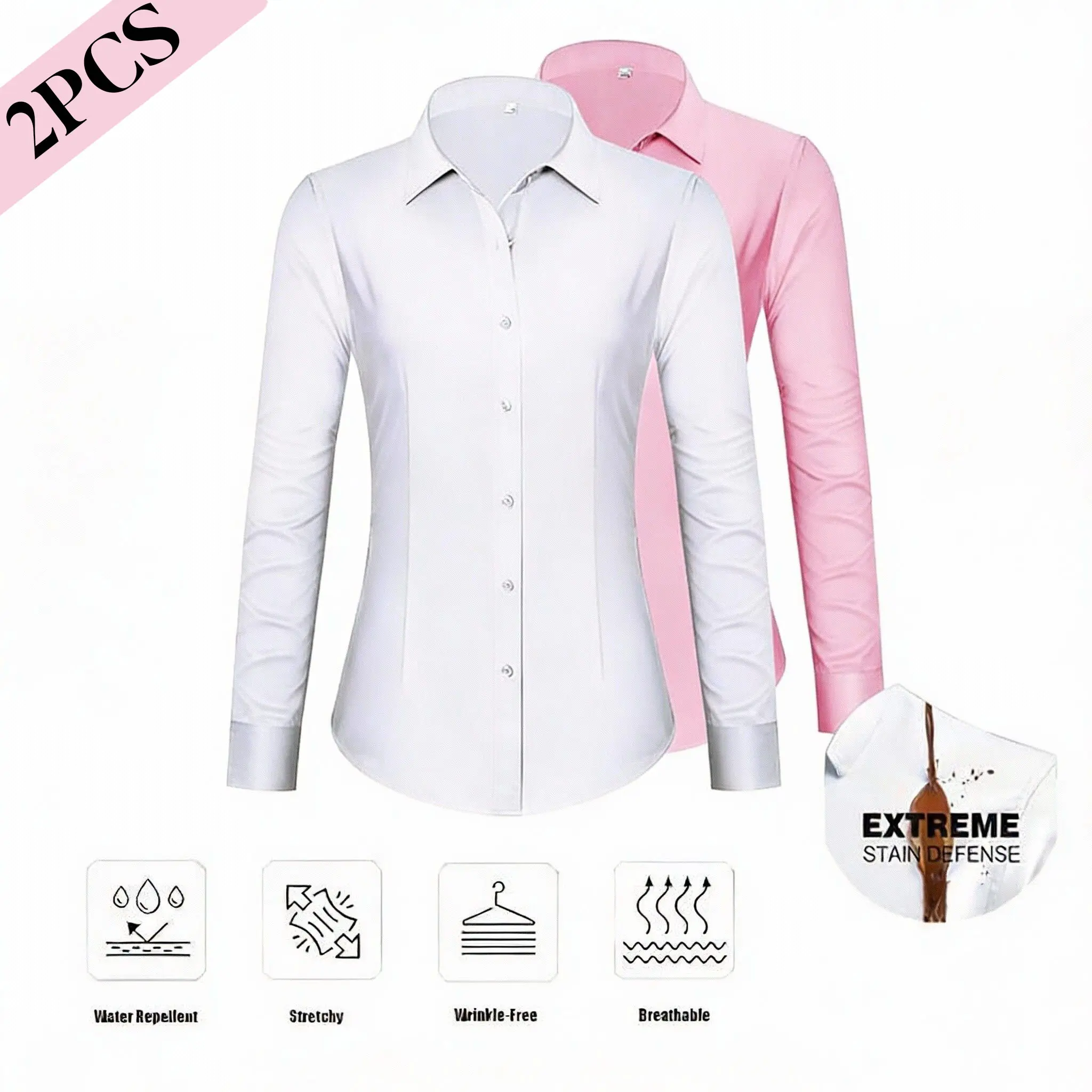 2-Pack Siliteelon Womens Stain Shield Dress Shirts Wrinkle Free Long Sleeve Solid Tops Blouses Button Down Shirts Casual Wear  Womenswear tiktokshopspringglowup