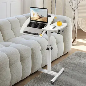 Adjustable Laptop Desk Stand With Wheels And Brakes White For Home Office Couch Bed Use