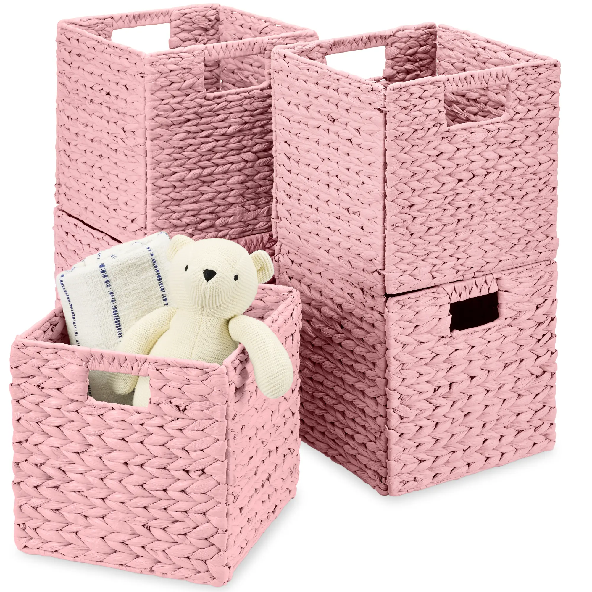 Best Choice Products Set of 5 Handwoven Water Hyacinth Storage Baskets – Natural Collapsible Organizers with Handles