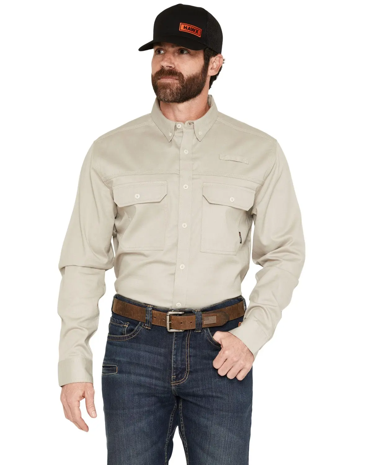Hawx Men's Men'S Fr Langdon Solid Long Sleeve Button-Down Work Shirt - Hxfrsp26w1-Tan