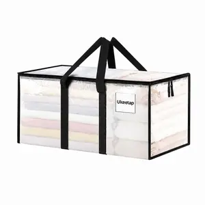 Extra Large Heavy Duty Moving Bags with Lids, Clear Storage Bins for Clothes Packing & Moving, Reinforced Handles and Heavy Duty Zippers, Foldable Storage Totes for Dorms College Supplies Blanket Organizer, Clear Storage Bags for Moving Boxes