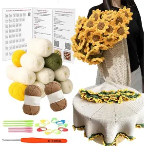 Sunflower Blanket Kit for Beginner,Flower Bouquet Blanket Crochet Kit with Step by Step Istruction&Tutorial,Easy Crochet Starter Kit