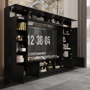 FUFU&GAGA 114.2" L Minimalism Wall Unit TV Stand with Bookshelves for TVs up to 75", Entertainment Center Media Console Table with LED Lights, Cord Management & Shelves Bookcase