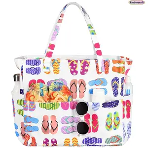 Large Capacity Beach Tote Bag for Women, Aesthetic Hand-Printed Travel Storage Bag, Lightweight Vacation Organizer Bag for Summer Beach, Shopping, Pool & Daily Use