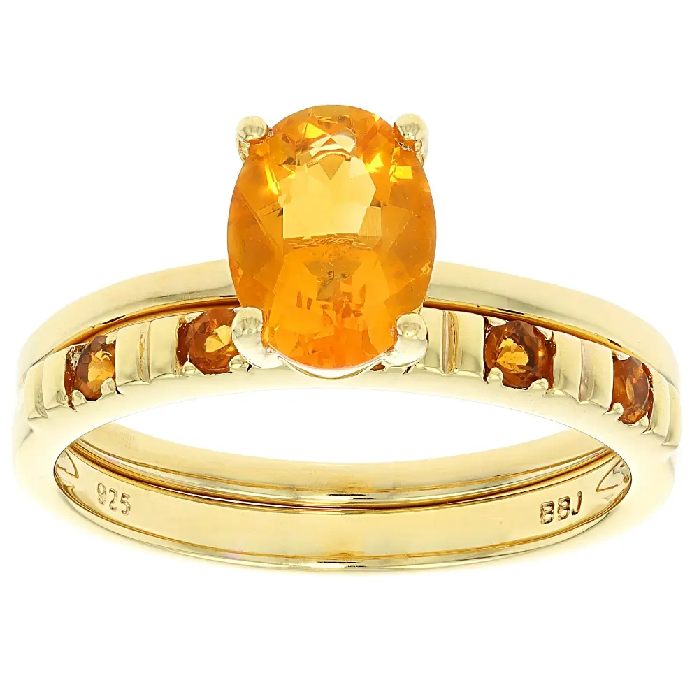 JTV Orange Fire Opal 18k Yellow Gold Over Sterling Silver Ring Set of 2 0.88ctw