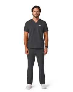 JAANUU UltraLAST Essential Performance Men’s 5-Pocket Scrub Set – Durable 4-Way Stretch, Adjustable Waist, Top & Pants