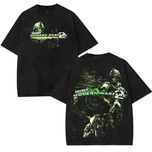 Vintage Call Of Duty Shirt Mens Black Large Zombies Double Printed Washed 2 Sided Printing T-Shirt RPG action Video anime manga Games movie Streetwear graphic tees