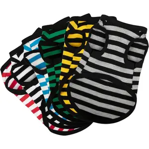 6-Piece Striped Shirt Set: Cotton Sleeveless Puppy Dog Shirts, Breathable Pet Apparel Tank Tops, Colorful Sweatshirts for Small & Medium Dogs