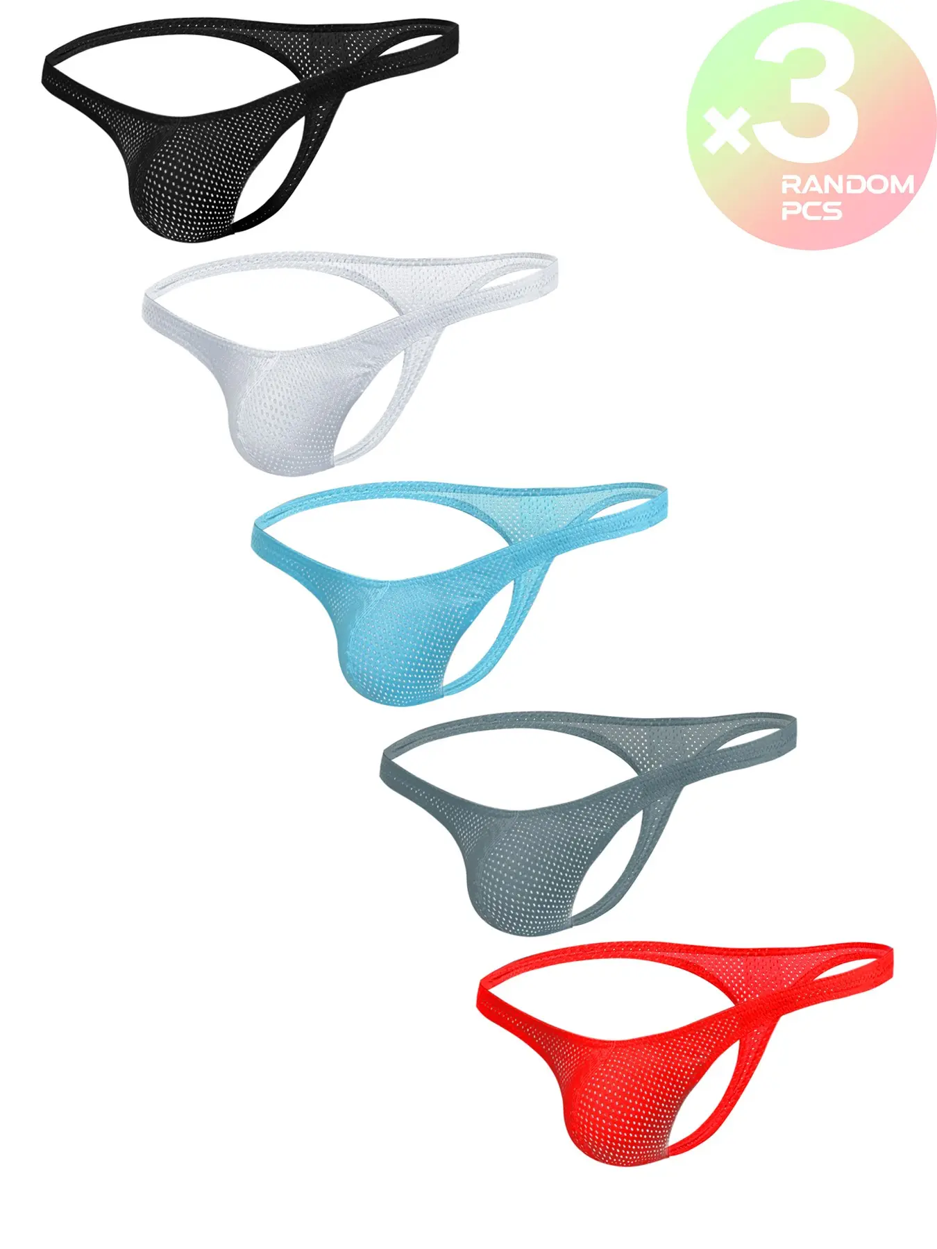2/3/4 Pcs Random Color Men's Thong Briefs, Soft Stretch Briefs, Breathable Mesh, Bikini Style, Sports & Fitness Underwear, Breathable Elastic Underwear, Breathable Undergarments