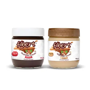 Filbert Spread Hazelnut Cream Chocolate & Milky Spread – 2 Flavors | Healthier, Guilt-Free | 400g Jar | Nutty Flavor, Gluten-Free, Non-GMO, Halal & Kosher Certified Condiment