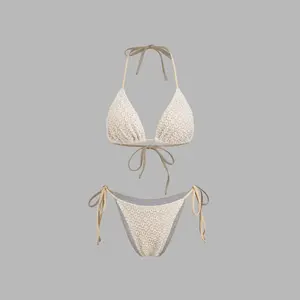 Cider V-neck Embroidery Triangle Cheeky Bikini Set
