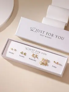 Elegant Deer Snowflake Mini Holiday Gift Lightweight Daily Women Earrings, Set of 5 Pairs, Perfect for Gifting