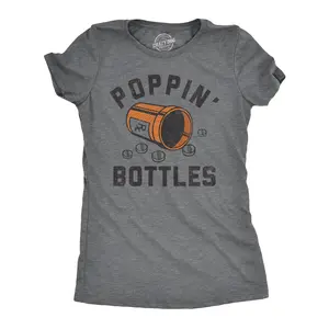 Womens Poppin Bottles T Shirt Funny Rx Medicine Pill Container Drug Joke Tee for Ladies Funny Womens T Shirts Cute Vintage Fashion Casual Ladies T-Shirt Gift Funny mental health Top Women's Novelty Tees Dark Grey