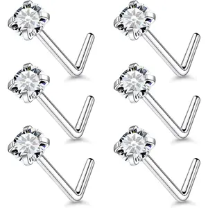 24G 22G 20G 18G Nose Rings Studs Piercing Jewelry For Women Men 316L Surgical Steel 14K Gold Filled L Shaped Nose Rings Studs Nostrial Piercing Jewelry for Women Men Diamond CZ 2mm 3mm