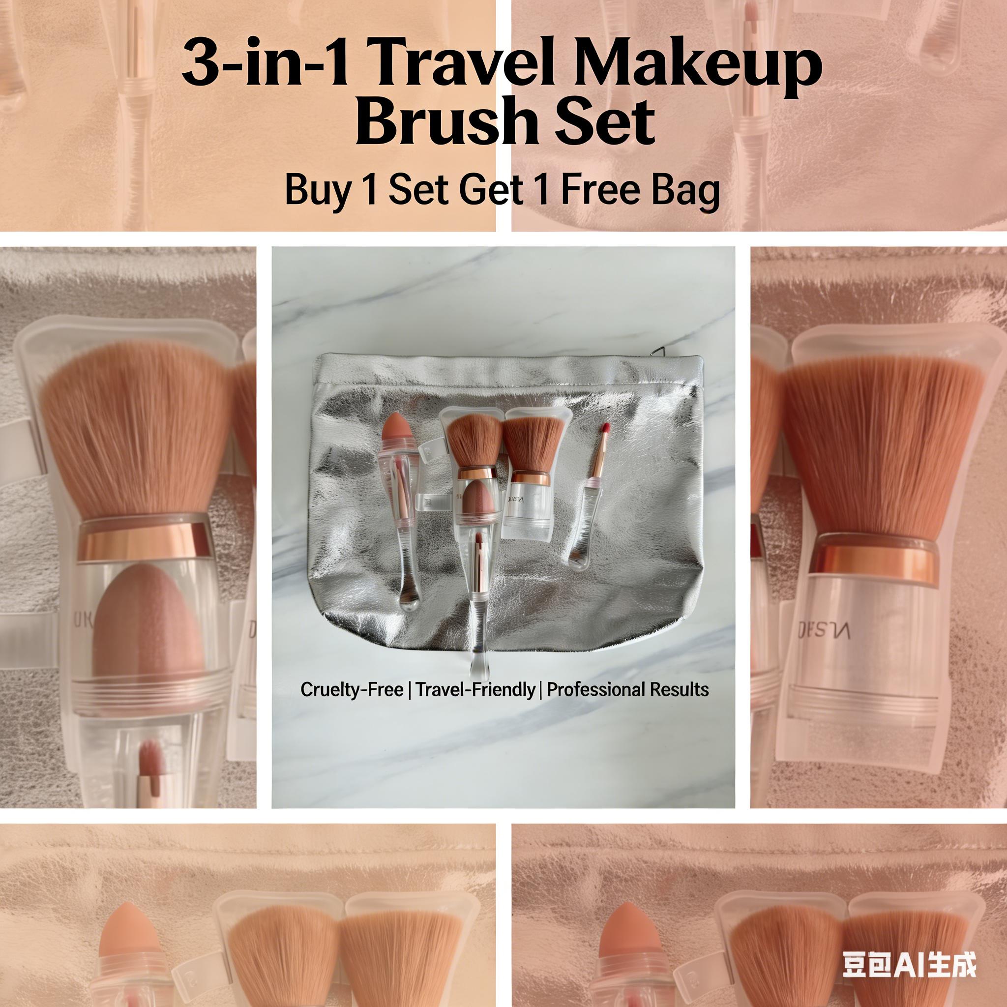 ZOREYA3 -in-1 Multifunctional Portable Makeup Brush | Soft Bristles, All-in-One for Contour, Blush, Highlighter, Eyeshadow & Concealer, Travel-Friendly Skincare Tool shipping free Cream Palette Transparent makeup brushes set sample products dusting