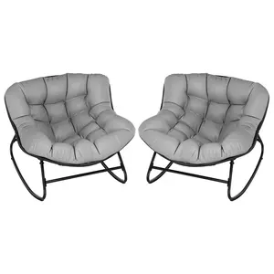 [Two-piece pack] Grand patio Outdoor Rocking Chair,Indoor Egg Rocking Chair with Thick Cushion with Adjustable Backrest for  Backyard, Balcony, Living Room(Grey)
