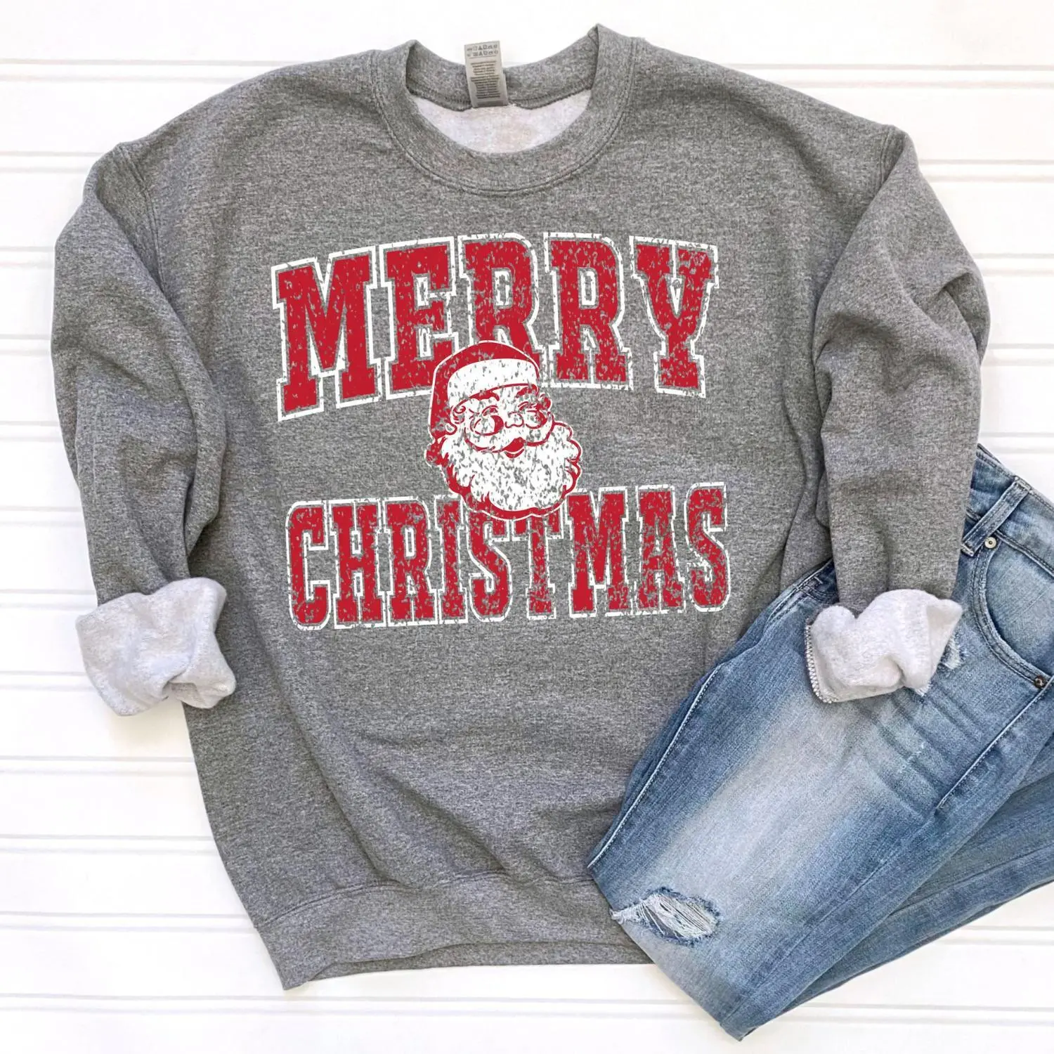 Merry Christmas Santa Sweatshirt, Collage Christmas Sweater, Retro Santa Claus Sweater, Christmas University Shirt, Santa University Sweater, Women's Long Sleeve Sweater