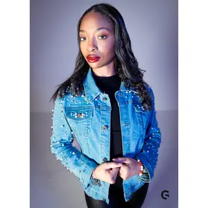 Delta Pearl Embellished Blue Denim Jacket