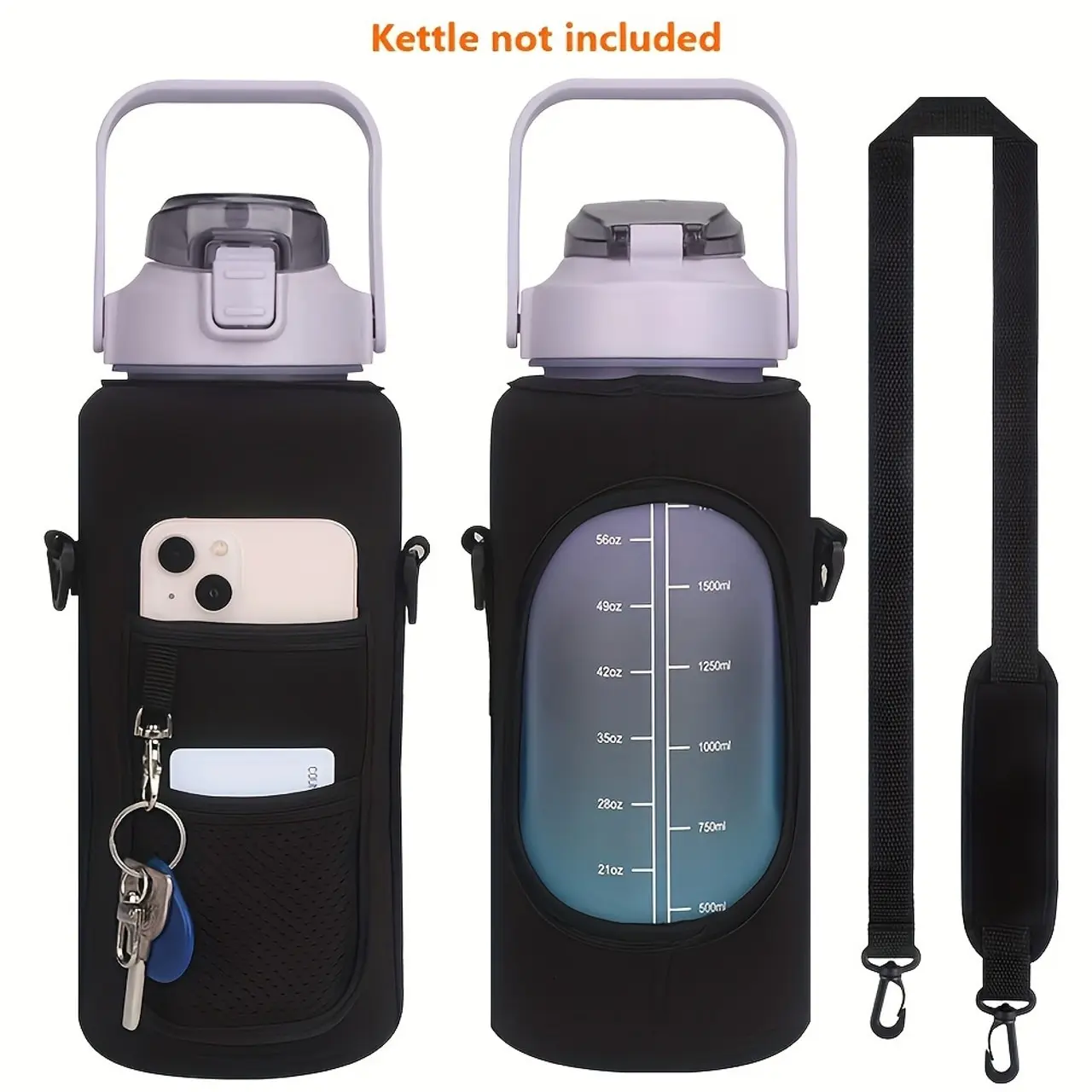 Water Bottle Sleeve Made of Elastic Fabric for Snug Fit Anti-Collision Scratch-Resistant Heat-Insulating Moisture-Proof Easy to Clean Portable Space-Saving with Key Pocket