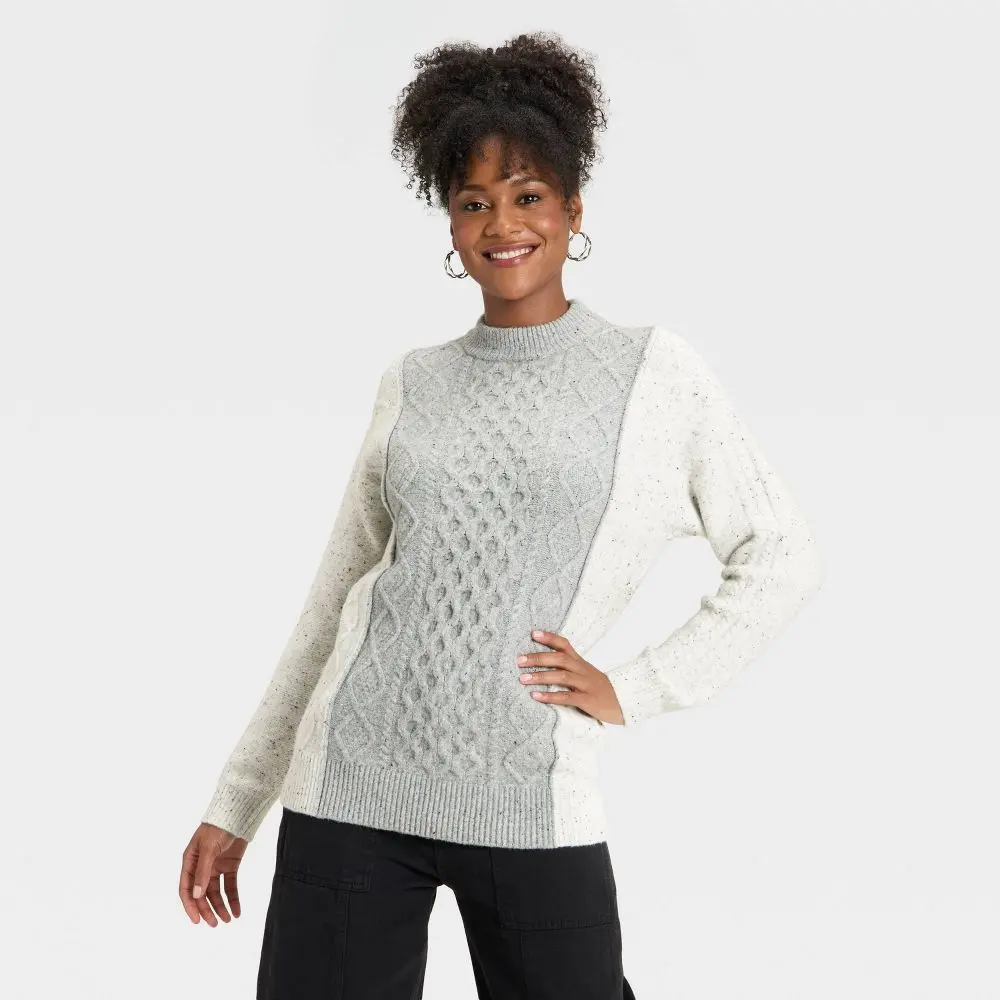 Women's Cozy Knit Cable Crewneck Pullover Sweater - Universal
