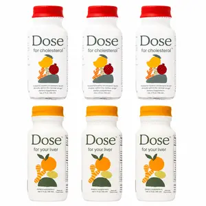 Dose for Cholesterol & Dose for Your Liver Wellness Shot Variety Pack, 6 Bottles Total, 2 fl oz Each, Includes 3 Cholesterol Support Shots and 3 Liver Support Shots, Cold Pressed Ginger Turmeric Lemon Daily Wellness Bundle