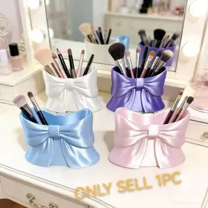 1pc Desktop Organizer Box, Makeup Brush Holder, Bow Design, Sweet Style, Multi-Color Decorative Item, Casual Style