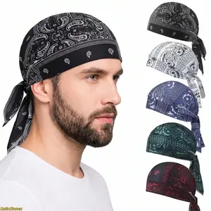 5-Pack Paisley Print Bandana Set | Adjustable Tie-Back Headwraps | Breathable Cycling Skull Caps & Helmet Liners | Unisex Pirate-Style Sports Headwear