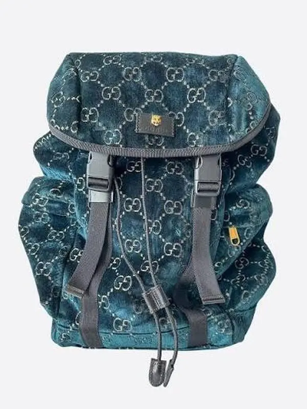 Pre-owned GUCCI Velvet Backpacks Blue GG Monogram Backpack Z 1310
