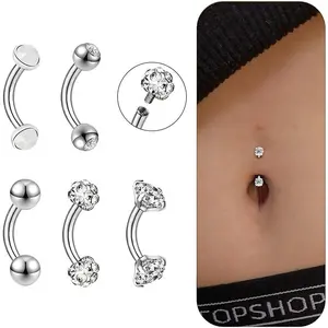 14G Small Belly Button Rings for Women 316L Stainless Steel Tiny Internally Threaded Navel Rings Rook Piercing Jewelry Eyebrow Rings Hypoallergenic Curved Barbells, 6-16MM, 5PCS