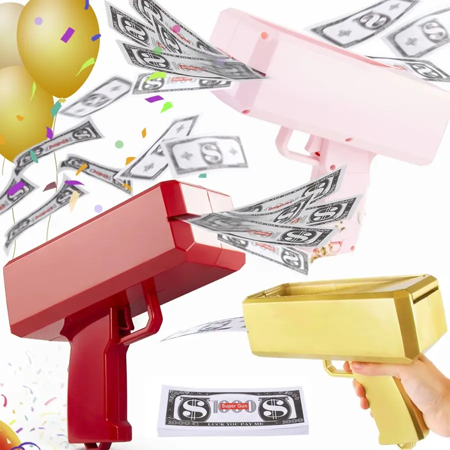 Money Weapon Colorful Money Gun Set with 100 Prop Bills, Handheld Cash Shooter Toy ...