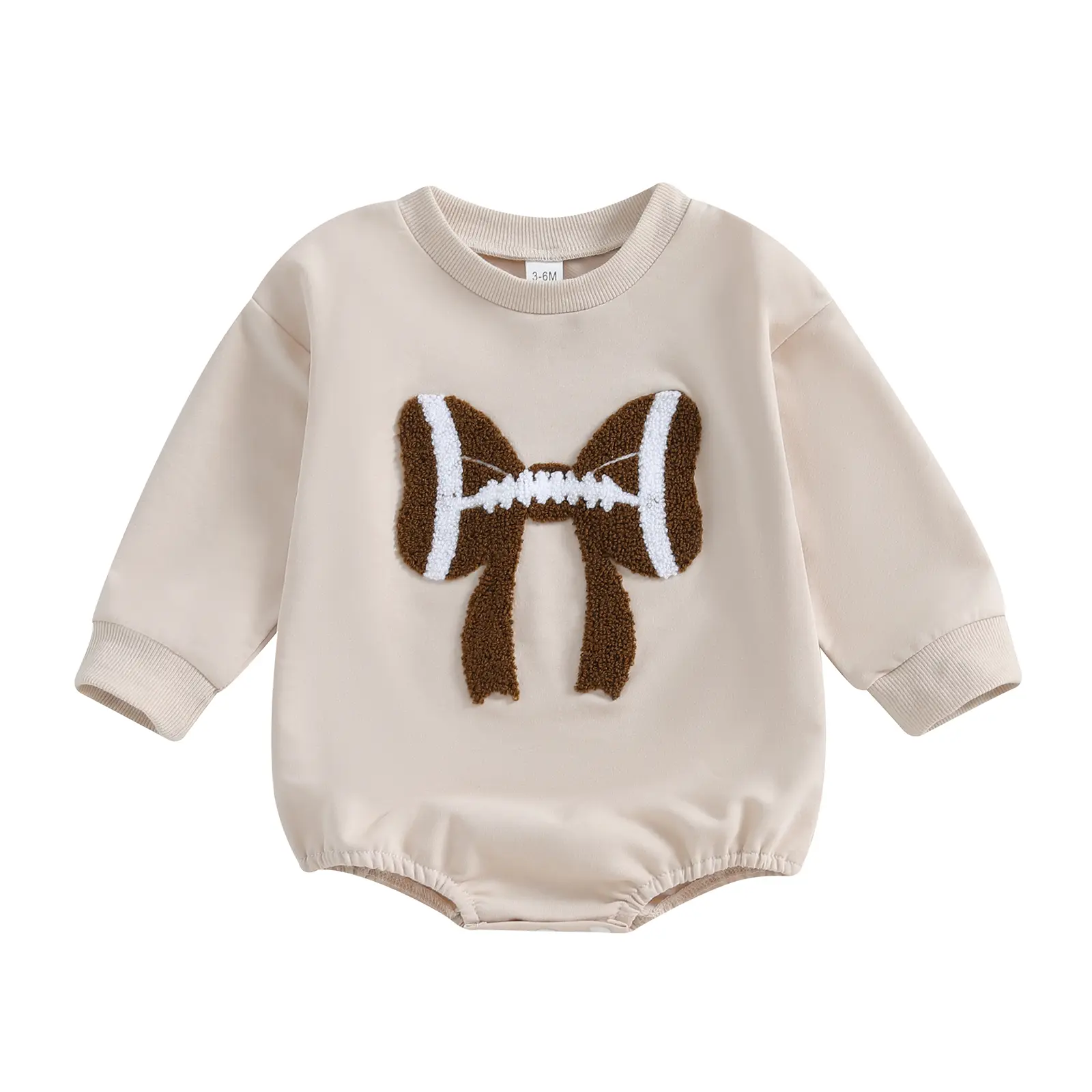 Newborn Baby Boy Girl Football Bow Embroidery Sweashirt Bubble Romper Long Sleeve Onesie Bodysuit Game Day Clothes