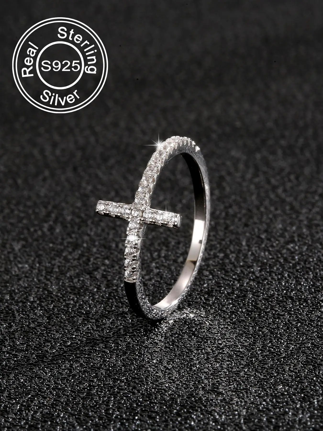 925 Sterling Silver Fashion Cross Design Cuff Ring, Adjustable Open Ring for Women & Girls, Trendy All-match & Exquisite Jewelry for Birthday Gift