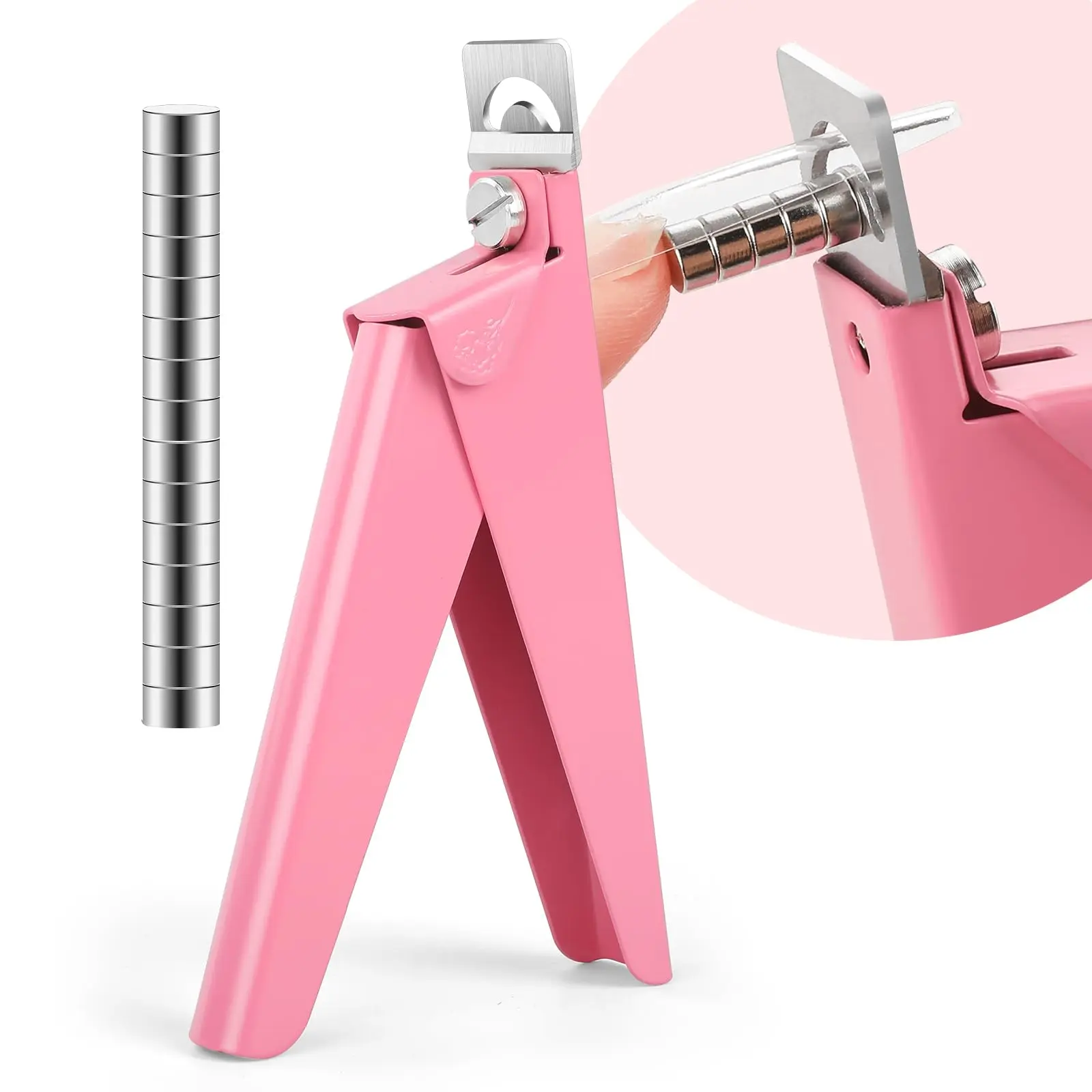 Stainless Steel False Nail Clipper with 15 Small Magnets Acrylic Nail Tip Cutter Thickened Blade for Acrylic Gel Artificial Natural Nails Home Salon Nail Art Tool