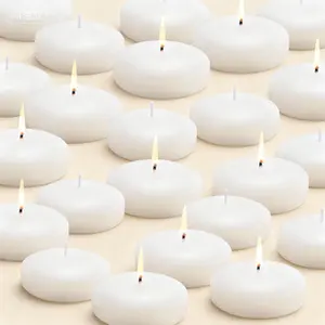 12 Pack White Unscented Floating Candles, 3 Inch Dripless Wax Burning Candles, Cylinder Vase Centerpiece for Weddings, Party Holiday Decorations, Long Lasting Water Candles, Reusable Flameless Tealights