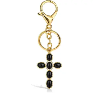 Wrapped Wish B Cross Keychain Christian Keychains for Women Jesus Keychain Black Onxy Tiger Eye Jewelry Women's Keyrings & Keychains