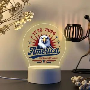 Acrylic Night Light with Eagle Pattern, Vintage American Style, Warm Glow, 1776-2026 Freedom Text, Eye-Friendly Lighting