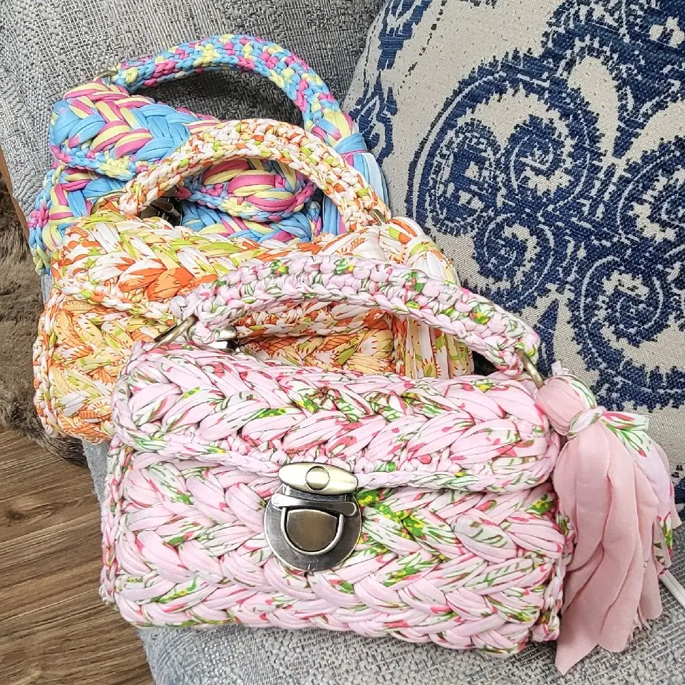 Handmade crochet  Multicolor t-shirt marshmallow bags