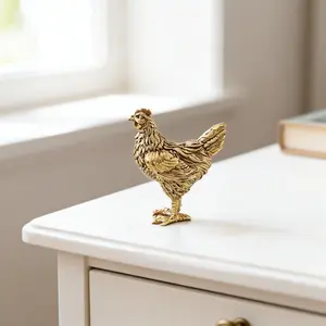 Vintage Brass Rooster & Hen Figurines, Farmhouse Rustic Style, Hand-Cast Antique Finish, Perfect for Kitchen Counter & Shelf Decor
