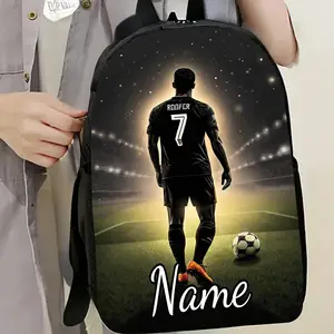 1pc, Customizable Text Soccer Player Backpack, Name Personalized Backpack, Large Capacity 17-Inch Casual Double Shoulder Bag with Water Bottle Holder - Lightweight And Durable School Backpack, Unisex for Work, Commuting, Travel, Picnics