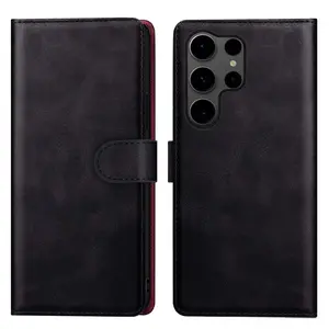 For Samsung Galaxy S5 S6 S7 S8 S9 S10 S20 S21 S22 S23 S24 S25 Plus Ultra FE Case PU Leather, Black, Card Slot With Kickstand Wallet Flip Protective Phone Case Cover
