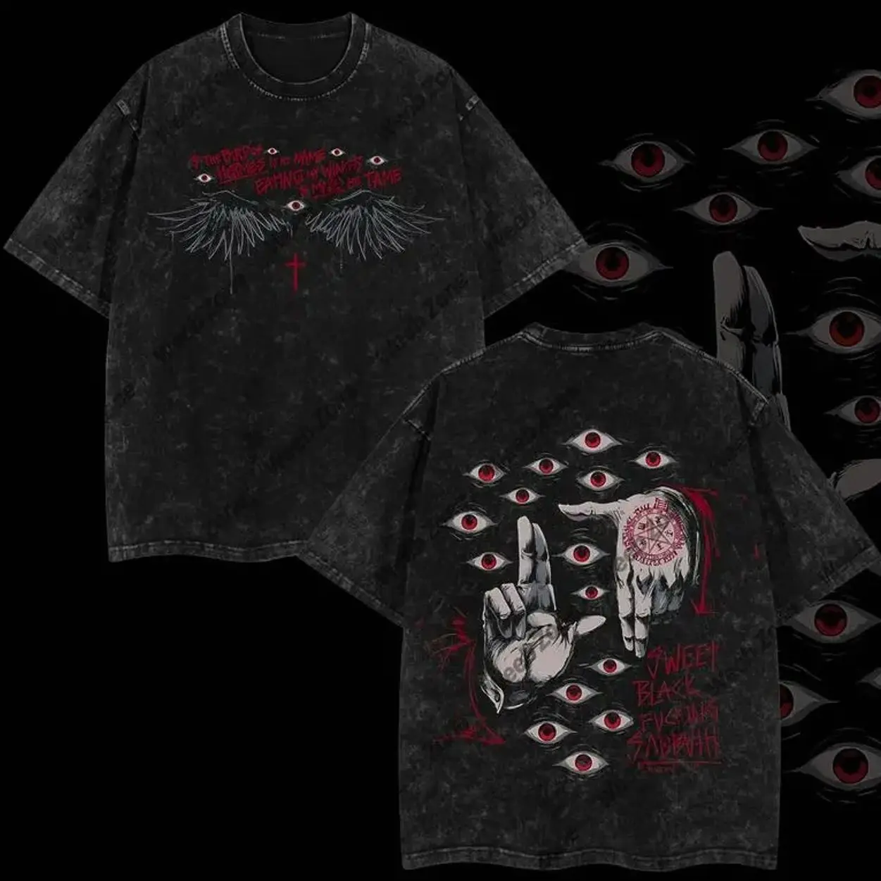 Limited Edition Alucard Hellsing Hand Signs Anime Double Printed Oversize Lightweight Acid Washed Tee, Gift For anime lover 2QW