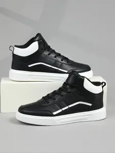Men's Colorblock High Top Lace Up Sneakers, Casual Comfortable Breathable Sports Shoes, Male All-match Round Toe Shoes for Daily Wear, Closed